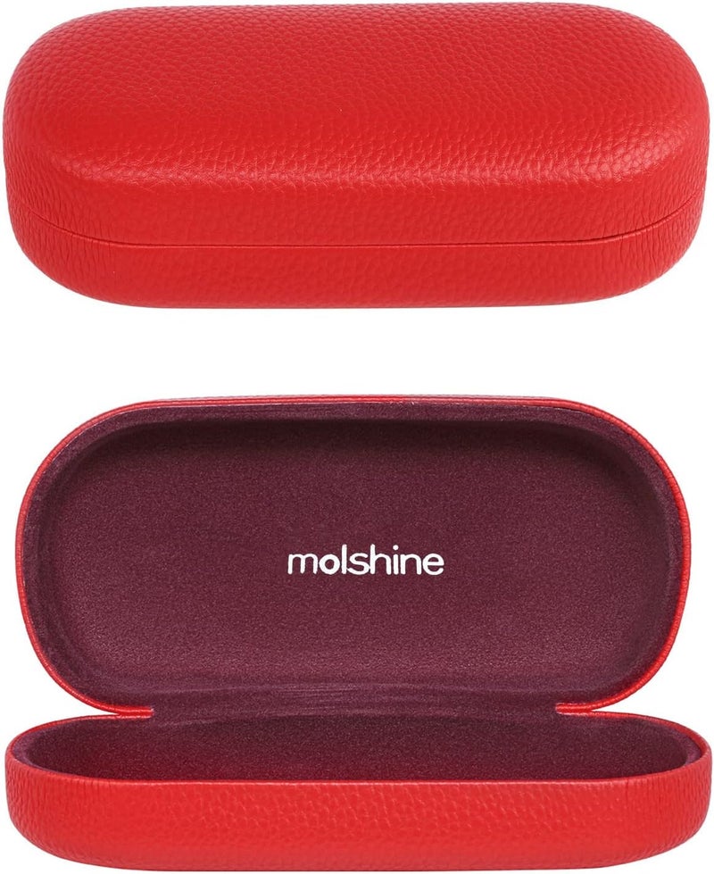 molshine Hard Shell Leather Sunglasses Case,Classic Large Glasses Case for Women Men,Sunglass Eyeglasses - Image 1